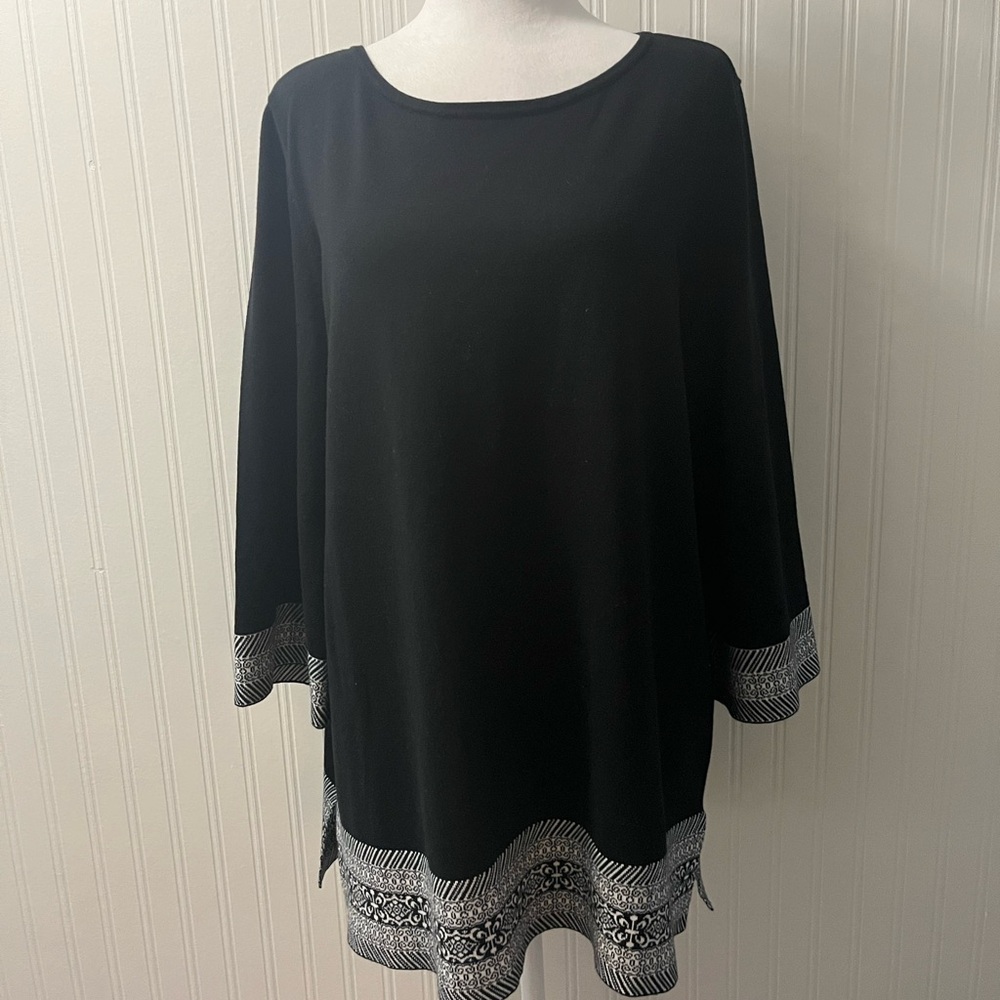 Chico's Black Tunic with Intricate white Trim